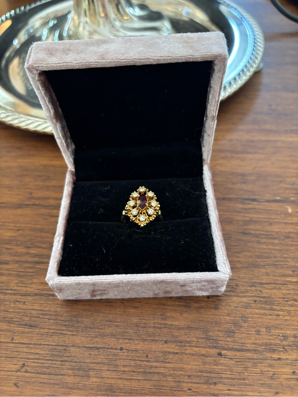 18k Ring with Deep Red Center Stone - Women's Jewelry
